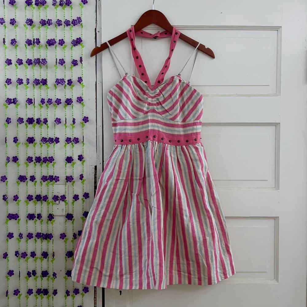 Frock! by Tracy Reese Pink Striped Halter Dress Size 4 NWT Semiformal
